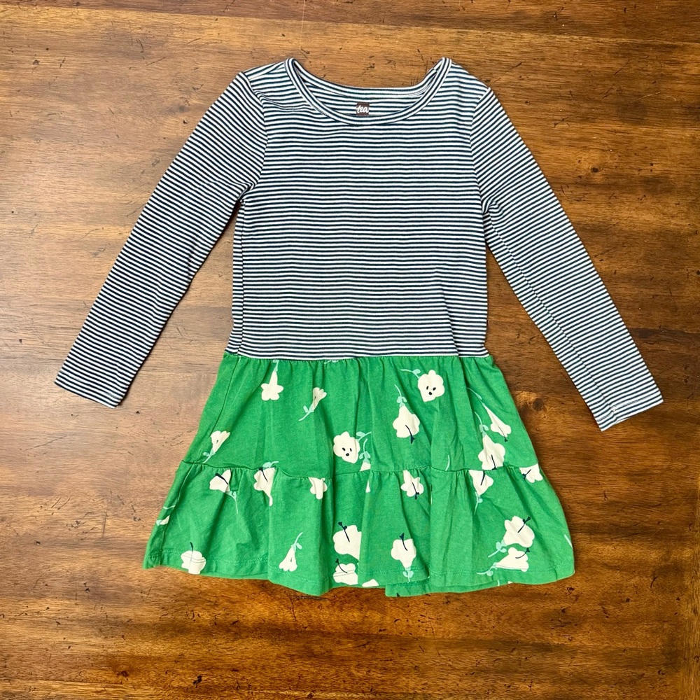 Tea Collection Blue Striped and Jade Floral Dress Like New